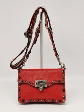 Valentino Garavani Rockstud Red Leather Crossbody Bag Studded Mini Shoulder Bag